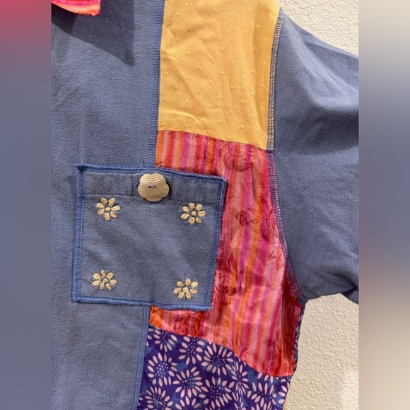 Vintage Faith Patchwork Boho Floral Button Front Collared Cropped Top Size Small - Picture 6 of 16